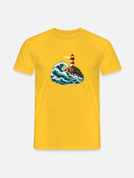 Leuchtturm über einer schwingenden Welle - Männer T-Shirt - Gelb