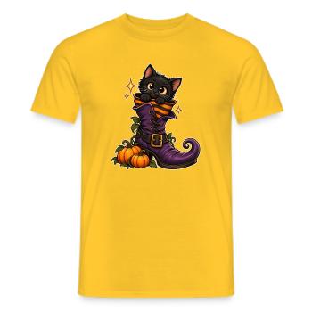 Katze im Hexenstiefel - Männer T-Shirt - Gelb - Vorne - AI Model Male 178 dark (178cm)