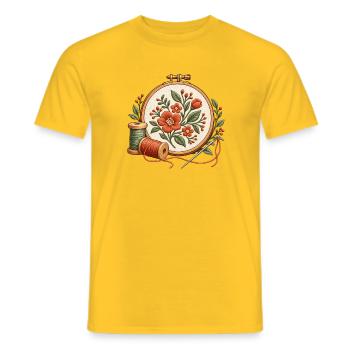 Stickrahmen mit Blumen - Motiv für Stickfans - Männer T-Shirt - Gelb - Vorne - AI Model Male 178 dark (178cm)