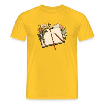 Journaling - Notizbuch mit Blumen und Bleistift - Männer T-Shirt - Gelb - Vorne - AI Model Male 178 dark (178cm)