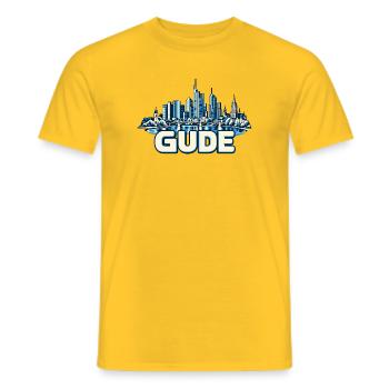 Blauer Frankfurter Skyline Stadtgrafik GUDE - Männer T-Shirt - Gelb - Vorne - AI Model Male 178 dark (178cm)