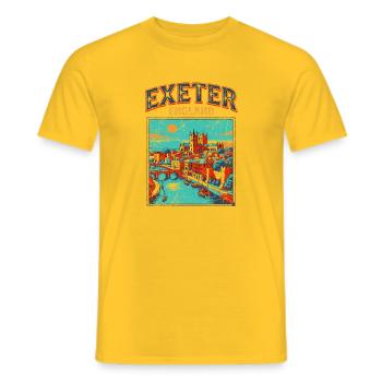 Vintage Exeter England Cityscape Retro Travel - Männer T-Shirt - Gelb - Vorne - AI Model Male 178 dark (178cm)