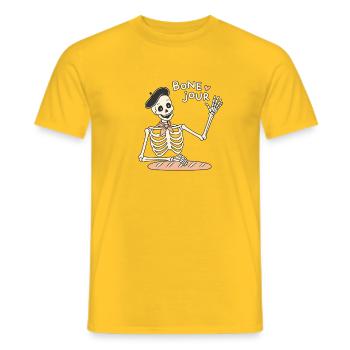 Bone Jour – Skelettgruß - Männer T-Shirt - Gelb - Vorne - AI Model Male 178 dark (178cm)