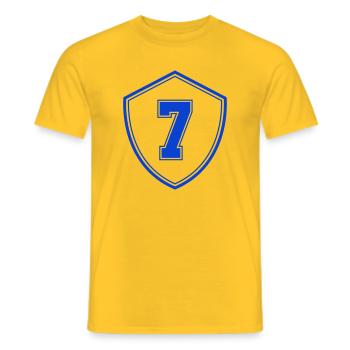 Blaues Sieben Shield Emblem - Männer T-Shirt - Gelb - Vorne - AI Model Male 178 dark (178cm)