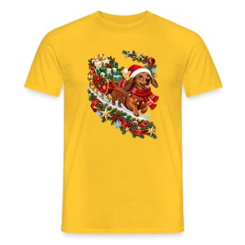 Dackel Weihnachtsgeschenkschlitten - Männer T-Shirt - Gelb - Vorne - AI Model Male 178 dark (178cm)