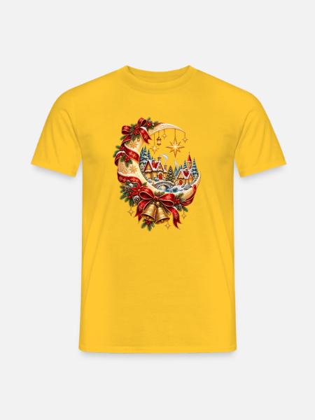 Weihnachtsmonddorf und Sterne - Männer T-Shirt - Gelb