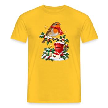 Weihnachts-Robin und roter Briefkasten - Männer T-Shirt - Gelb - Vorne - AI Model Male 178 dark (178cm)