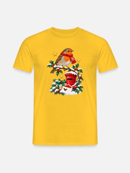 Weihnachts-Robin und roter Briefkasten - Männer T-Shirt - Gelb