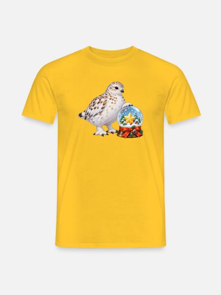 Schneehuhn mit festlicher Zuckerstern-Schneekugel - Männer T-Shirt - Gelb