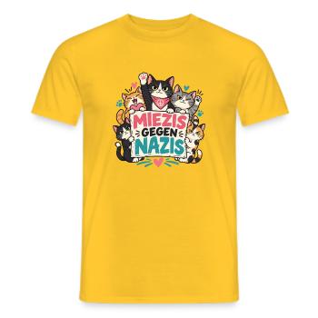 Miezis gegen Nazis – Katzenhalter gegen Rechts - Männer T-Shirt - Gelb - Vorne - AI Model Male 178 dark (178cm)