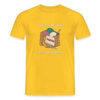 Häkeln   Wolle Bereit Welt Kann Warten - Männer T-Shirt - Gelb - Vorne - AI Model Male 178 dark (178cm)