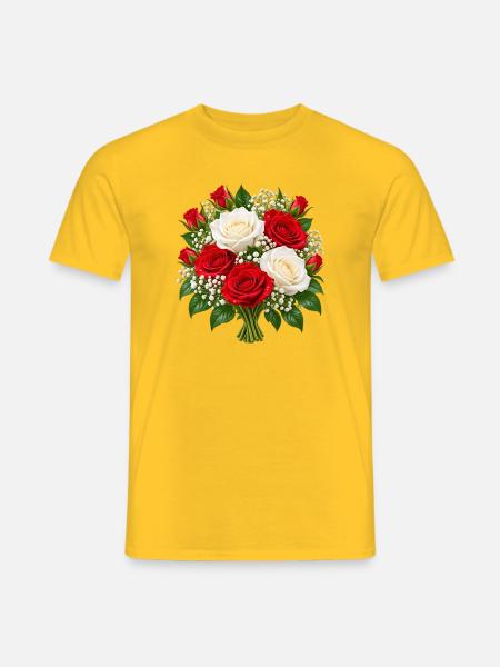 Rot-weiß-Rosenstrauß-Druck - Männer T-Shirt - Gelb
