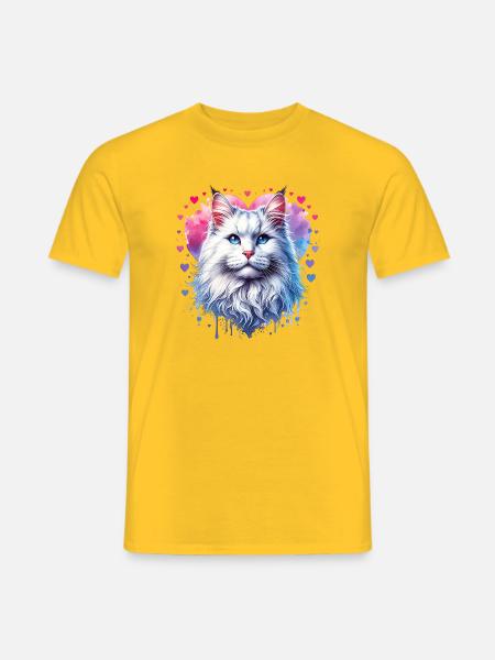 Herzblau Katzenporträt - Männer T-Shirt - Gelb