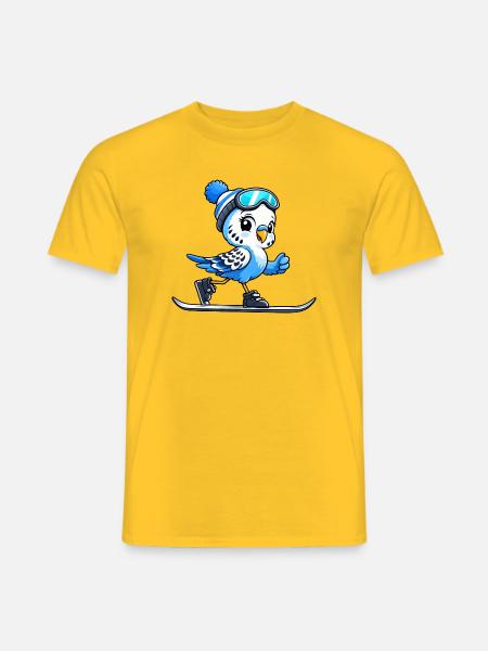 Wellensittich Skifahrer im Cartoon Stil - Männer T-Shirt - Gelb