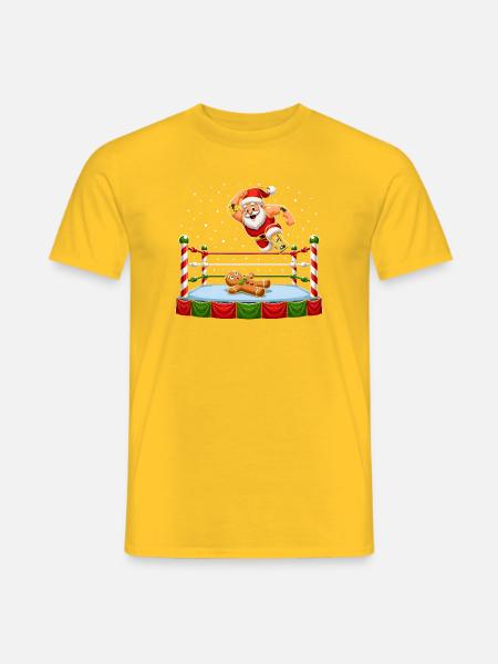 Weihnachtsmann ringt mit Lebkuchenmann – Lustiges  - Männer T-Shirt - Gelb