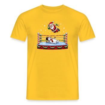 Weihnachtsmann-Wrestling mit Schneemann – Lustiges - Männer T-Shirt - Gelb - Vorne - AI Model Male 178 dark (178cm)