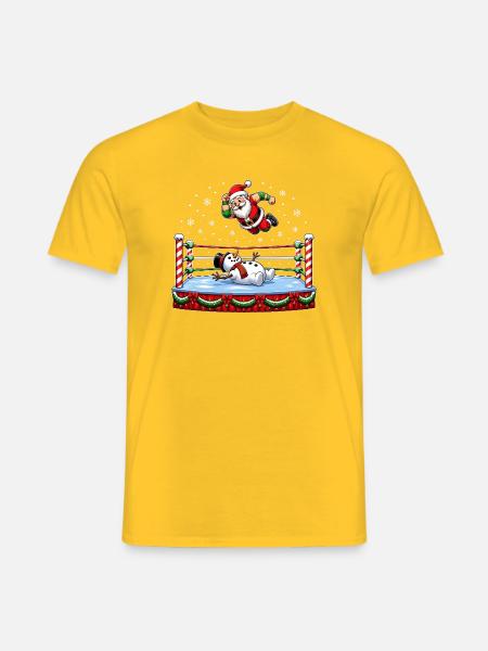 Weihnachtsmann-Wrestling mit Schneemann – Lustiges - Männer T-Shirt - Gelb