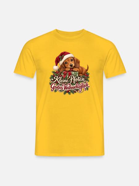 Dackel Kleine Pfoten Weihnachtsglück - Männer T-Shirt - Gelb