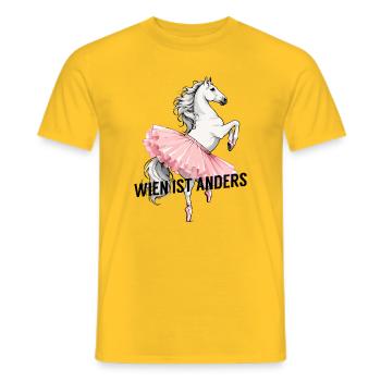 Wien ist anders – Lipizzaner im Tutu - Männer T-Shirt - Gelb - Vorne - AI Model Male 178 dark (178cm)