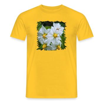 Weiße Kartoffel Blüten mit gelben Staubgefäßen - Männer T-Shirt - Gelb - Vorne - AI Model Male 178 dark (178cm)