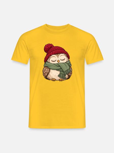 Wintereule im Schal - Männer T-Shirt - Gelb