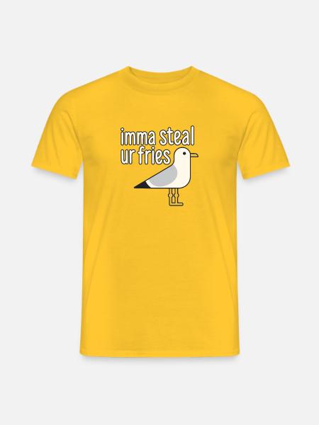 Möwe auf Pommesmission - Männer T-Shirt - Gelb