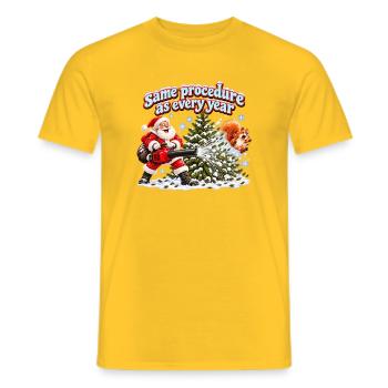 Weihnachtsmann mit Laubbläser  - Männer T-Shirt - Gelb - Vorne - AI Model Male 178 dark (178cm)