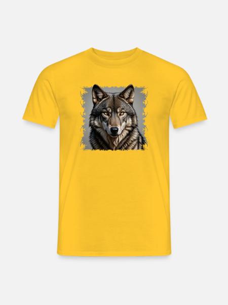 Wolfsblick Grautönen Portrait - Männer T-Shirt - Gelb