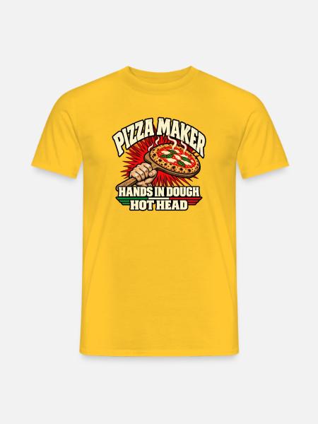 Pizzamacher, Hände im Teig, heißer Kopf - Männer T-Shirt - Gelb