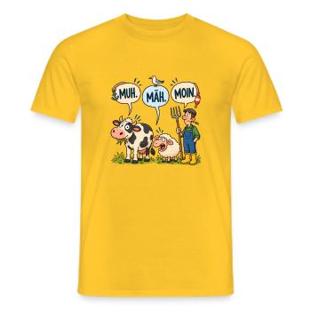 Muh Mäh Moin – Norddeutscher Bauernhof mit Humor!! - Männer T-Shirt - Gelb - Vorne - AI Model Male 178 dark (178cm)