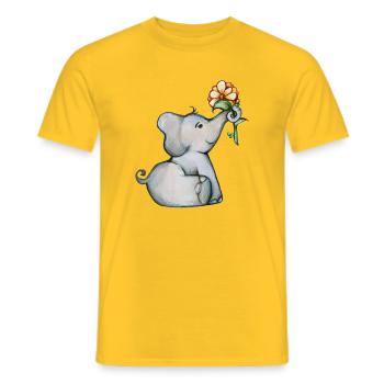 Aquarell Elefantenbaby mit Blume - Männer T-Shirt - Gelb - Vorne - AI Model Male 178 dark (178cm)