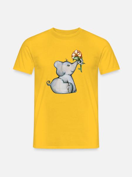 Aquarell Elefantenbaby mit Blume - Männer T-Shirt - Gelb