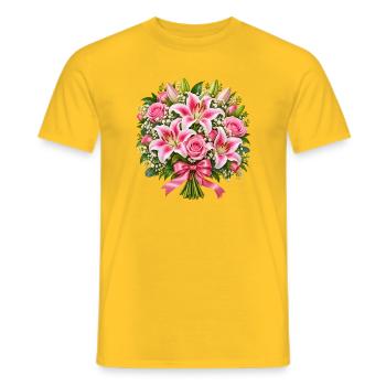 Sanfter rosa Lilien-Rosenstrauß - Männer T-Shirt - Gelb - Vorne - AI Model Male 178 dark (178cm)