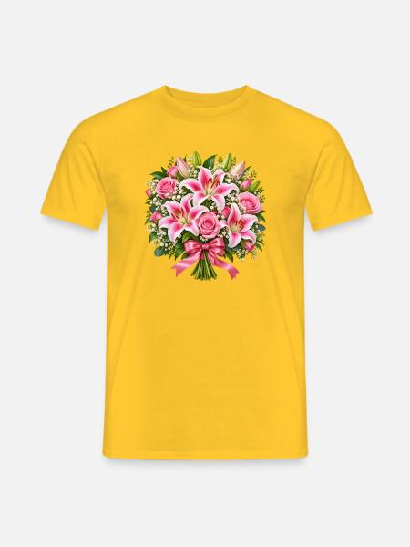 Sanfter rosa Lilien-Rosenstrauß - Männer T-Shirt - Gelb