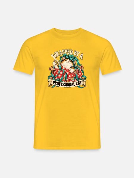 Katze im Geschenkpapier - Männer T-Shirt - Gelb