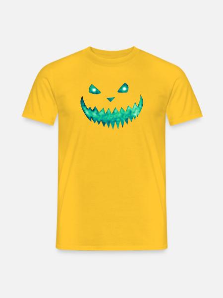Kürbisfratze Türkis - Eisiges Halloween Gesicht - Männer T-Shirt - Gelb