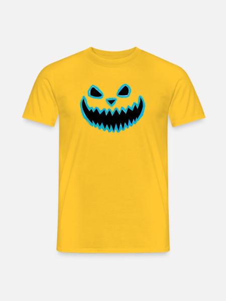 Neon Kürbisgesicht Türkis - Halloween Geschenk - Männer T-Shirt - Gelb