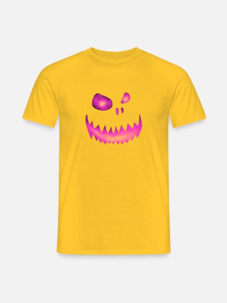 Schiefes Monstergesicht Pink-Orange - Halloween - Männer T-Shirt - Gelb
