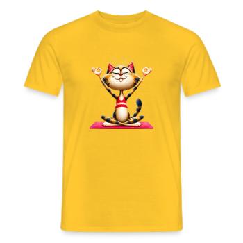 Katze macht Yoga | Meditationskatze - Männer T-Shirt - Gelb - Vorne - AI Model Male 178 dark (178cm)