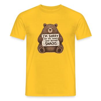 Bär mit Schild: Sorry für Snacks - Männer T-Shirt - Gelb - Vorne - AI Model Male 178 dark (178cm)