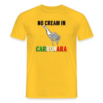 No Cream in Carbonara – Italienischer Pasta-Humor - Männer T-Shirt - Gelb - Vorne - AI Model Male 178 dark (178cm)