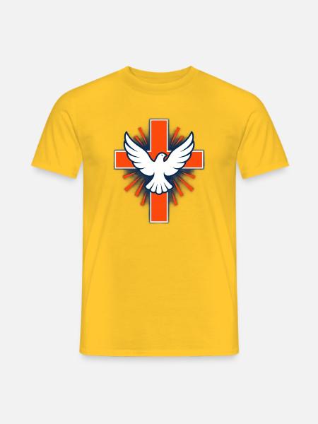 Taube über Kreuz Strahlenlogo - Männer T-Shirt - Gelb