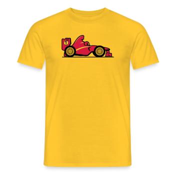 Racecar short comic - Men's T-Shirt - yellow - Front - AI Model Male 178 dark (178cm)