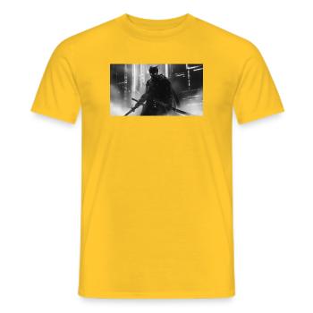 Urban Samurai in Black Shadow - Men's T-Shirt - yellow - Front - AI Model Male 178 dark (178cm)