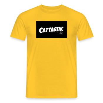 Humorous cat joke with bold writing - Men's T-Shirt - yellow - Front - AI Model Male 178 dark (178cm)