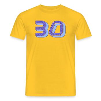 30. 30 YEARS. 30th ANNIVERSARY. 30 YEARS ANNIVERSARY. - Men's T-Shirt - yellow - Front - AI Model Male 178 dark (178cm)