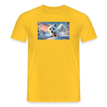 Fliegender Polarfuchs im Schnee - Männer T-Shirt - Gelb - Vorne - AI Model Male 178 dark (178cm)