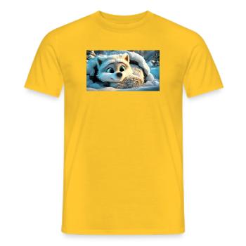 Renard arctique duveteux dans la neige - T-shirt homme - jaune - Devant - AI Model Male 178 dark (178cm)