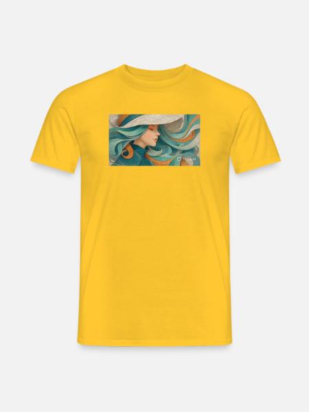 Fließendes Farbporträt Turquoise - Männer T-Shirt - Gelb
