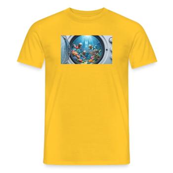Surreal underwater world inside a washing machine  - Männer T-Shirt - Gelb - Vorne - AI Model Male 178 dark (178cm)